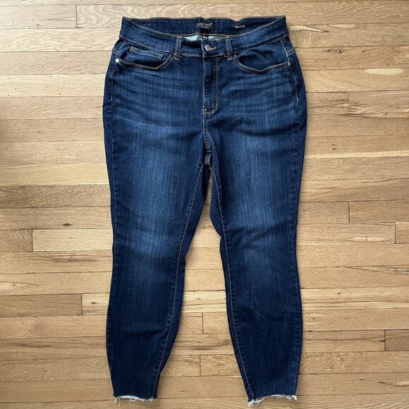 Judy Blue Denim - Judy Blue Women's Skinny Fit Dark Denim Jeans Mid Rise Raw Hem Size 18W